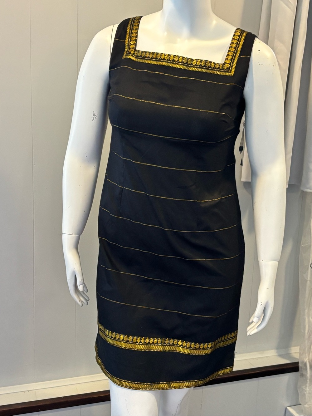 Vintage Amanda Smith Black Sheath Dress with Gold Trim